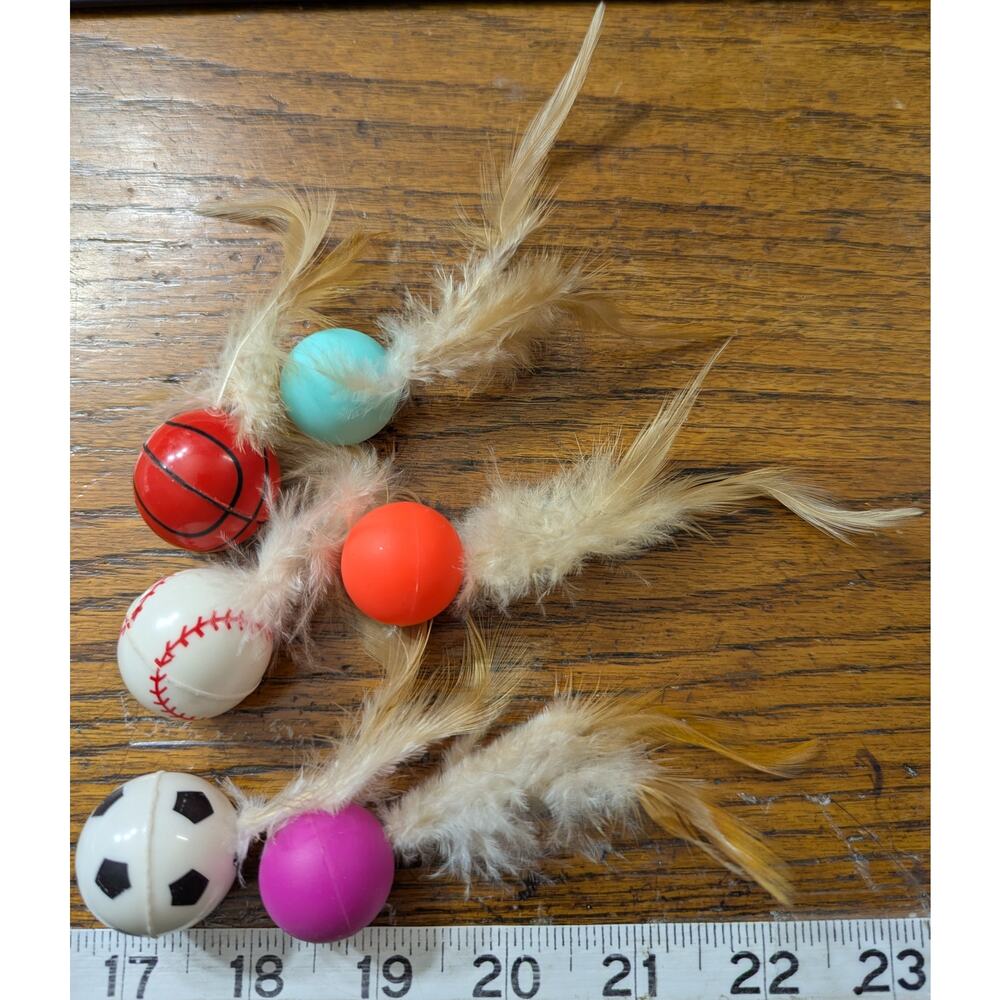New Set of 6 Feather Ball Kitten Toys Kitten Interactive Balls 2‎ Sizes Bundle